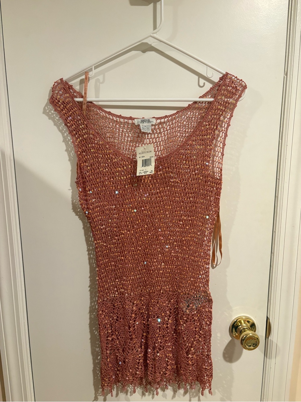 Sequin Knit Mesh Tunic in Rose Gold